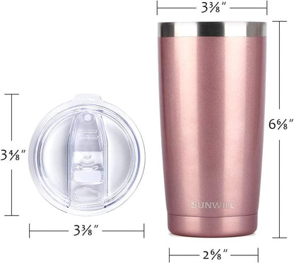 SUNWILL Travel Coffee Mug Set of 2, 20 oz Tumbler with Lid, Insulated Stainless Steel Cup for Water, Tea, Ice, Rose Gold & Cool Grey