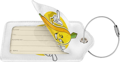 2 Packs Cute Banana Pattern Leather Luggage Tags Novelty Funny Cartoon Suitcase Labels Bag Tag Name ID Labels with Privacy Cover for Teen Kids Adult White Background