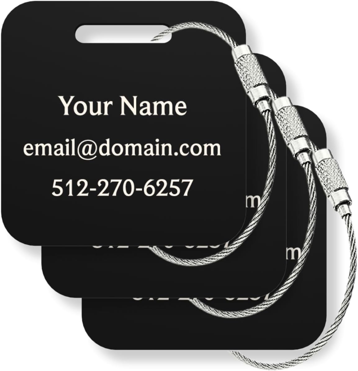 Custom Metal Luggage Tags (3 or 6 Pack) - Personalized Unique Suitcase & Backpack Travel, Durable, Waterproof & Heavy Duty (Black)