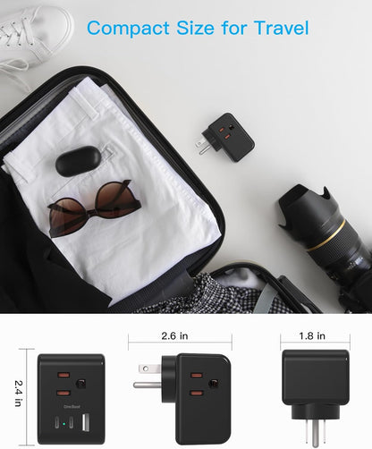 Multi Plug Outlet Extender, Power Strip Non Surge Protector Electric Outlet Splitter with 3 USB Wall Charger (2 USB C), Multiple Outlet Expander for Cruise, Dorm, Travel, Home, Office(Black)