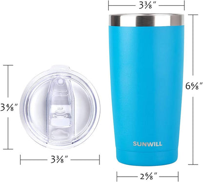 SUNWILL Travel Coffee Tumbler 20 oz, Insulated Mug with Lid, Stainless Steel Cup for Outdoor, Powder Coated Royal Blue