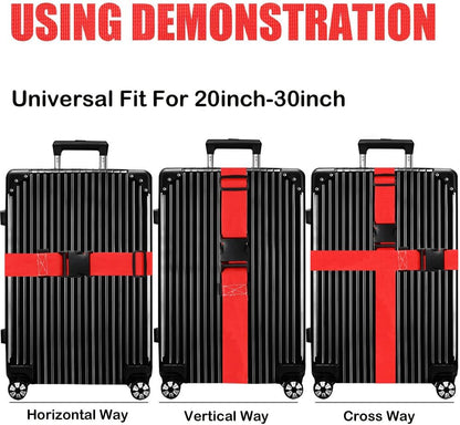 Luggage Straps for Suitcases TSA Approved-2 Pack Bright Personalized Luggage Belt Strap for Suitcase/Carry On Bag Luggage Accessories for Travel (Red)