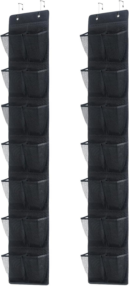 Over The Door Shoe Organizer, 14 Large Mesh Pockets Hanging Shoe Rack for Closet Organizers and Storage, 2-pack (black)