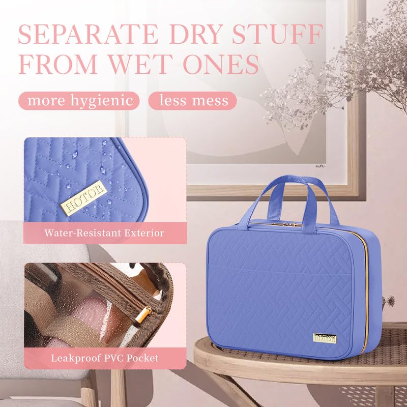 HOTOR Travel Toiletry Bag w/Hanging Hook - Spacious Toiletry Bag Essentials for Women & Men, Makeup Bag/Big Comparment, Waterproof for Travel Accessories, Medium, Aegean-Blue