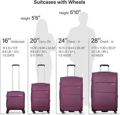 Hanke 16 Inch Underseat Carry On Luggage with Wheels Small Suitcase Softside Luggage Bags for Travel Lightweight Suitcases with Wheels Travel Luggage Personal Item for Men and Women.(Purple)