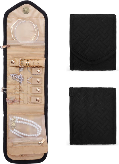 emissary Small Jewelry Travel Case Organizer for Necklace, Earrings, Rings, Bracelet, Jewelry Storage, Earring Storage, Necklace Storage, Valentines Day Gifts Pouch Bag Accessories for Travel(Black)