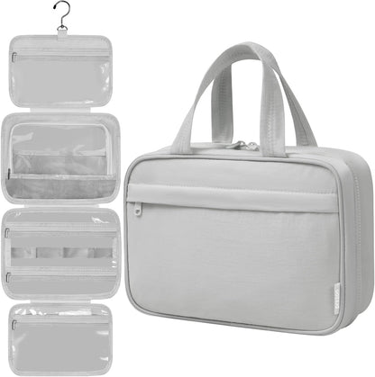 Toiletry Bag For women,Portable Hanging Organizer,4 Leakproof Compartment for full-sized Conditioner, Brushes Set, Makeup Accessories,Visible and easy to access.M-grey
