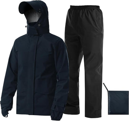 iCreek Rain Suit Waterproof Jacket with Pants 2 Pieces Breathable Lightweight Packable Raincoat with Hooded Rain Gear Unisex
