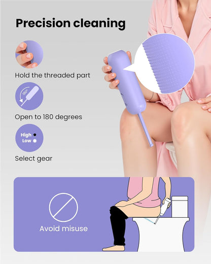 Electric Portable Bidet for Travel, Rechargeable USB-C Handheld High Pressure Sprayer, Camping 6.8oz Smart Foldable Water Storage, 2000mAh Battery Long Life, Personal Cleaner for Men & Women (Purple)