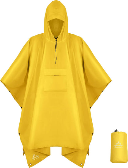 Coralrain Hooded Rain Poncho Lightweight Waterproof Unisex Raincoat Jacket with Pocket for Men Women Adult