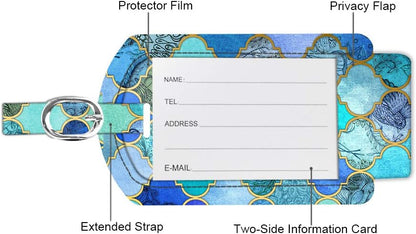 FINTIE 2 Pack Luggage Tags, Leather Name ID Labels with Privacy Cover for Travel Bag Suitcase, Theme - Cool Jade