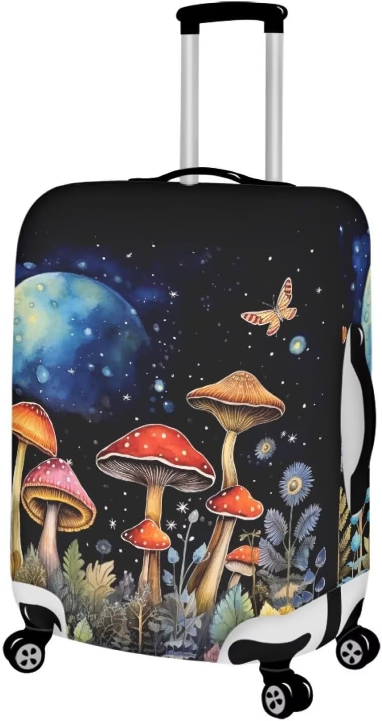 Butterfly Mushroom Print Travel Suitcase Cover Protector Elastic Zipper Closure Fit 18-21 Inch Luggage