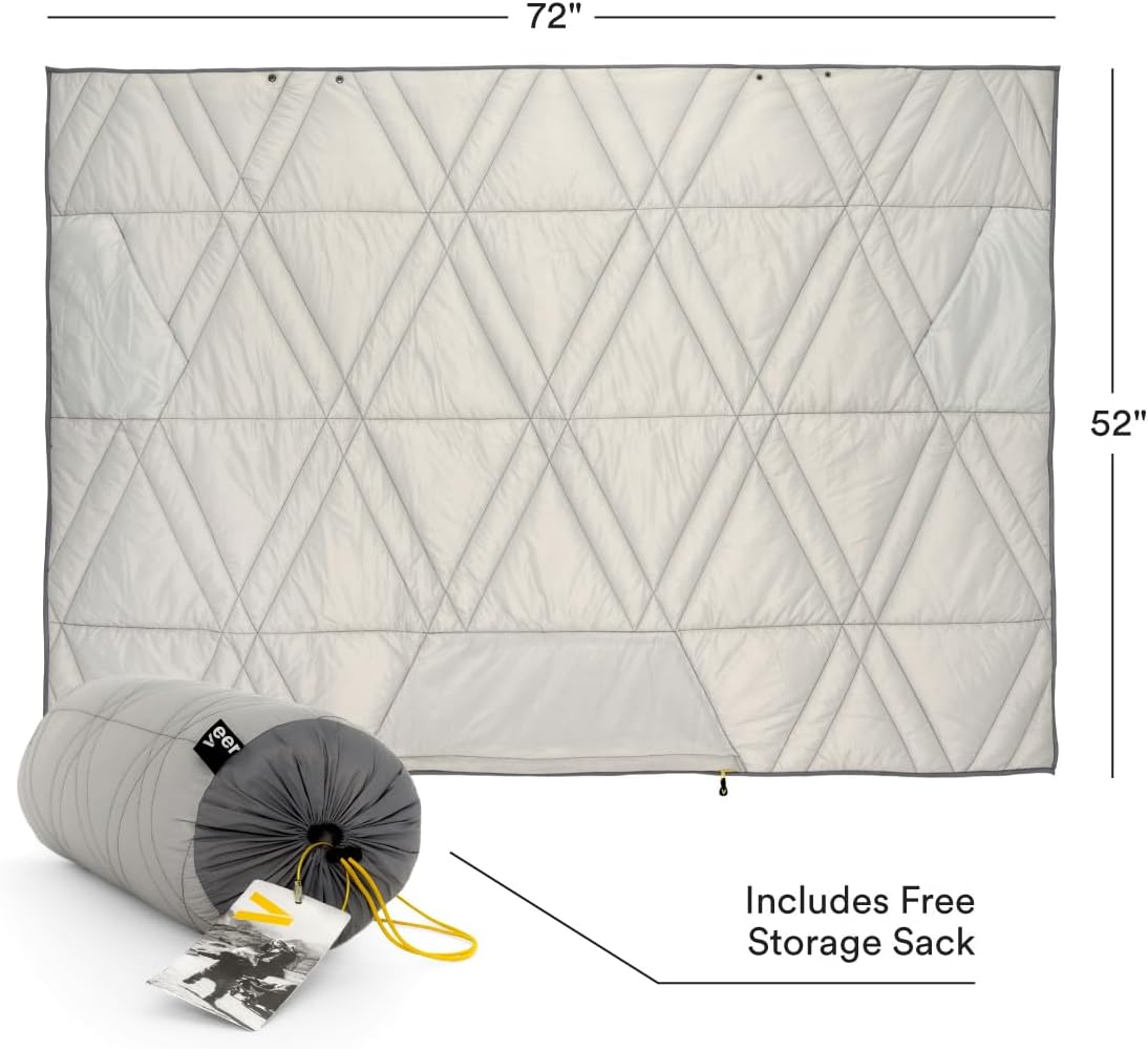 Veer Adventure Blanket - 100% Down Alternative Insulated Outdoor Puffy Blanket for Camping, Beach, Sports/Stadiums, Picnics, or Travel - Built-in Hand Pockets and Zipper Pillow Pocket - Adult Size
