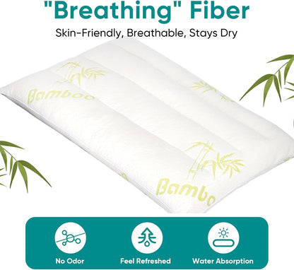 MINUPWELL 2 Packs Ultra Thin Pillows, Flat Pillows for Sleeping Thin, 7D High Support 2.5 inch Height Slim Bed Pillows for Stomach Sleeper, Standard Size -18x26 in - Rayon Derived from Bamboo