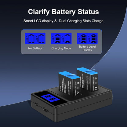 Rechargeable Battery Charger Kit Compatible with Gopro Hero 8/7/6/5 Black 2-Pack Batteries and Dual Channel USB Charger Combo