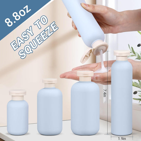 ASEVAT 8.8oz 4pack Refillable Travel Shampoo and Conditioner Bottles, Travel Size containers, Travel Bottle for toiletries, Squeeze Bottles with Flip Cap, Empty Plastic Leak Proof Travel Bottles