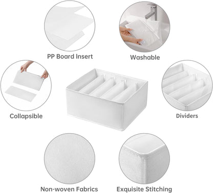 4 Packs Jeans Drawer Organizers for Clothing,5 Grids Compartment Wardrobe clothes organizer,Fabric Washable Closet Organizers and Storage Bins for Jeans,Pants,Bra,Legging,t-shirt-White