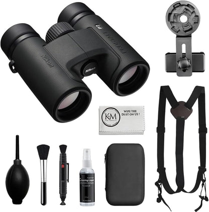 Nikon PROSTAFF P7 8x30 Binoculars Bundled with Harness Strap + Deluxe Cleaning Kit + Smartphone to Binocular Adapter + Microfiber Cleaning Cloth (5 Items)