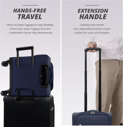 Verage Under Seat Luggage with Wheels, Softside Small Suitcase Spinner Carry On Luggage Bags for Airlines Airplanes Short Trip Men Women (Navy, 14.5-Inch Plus Underseat)