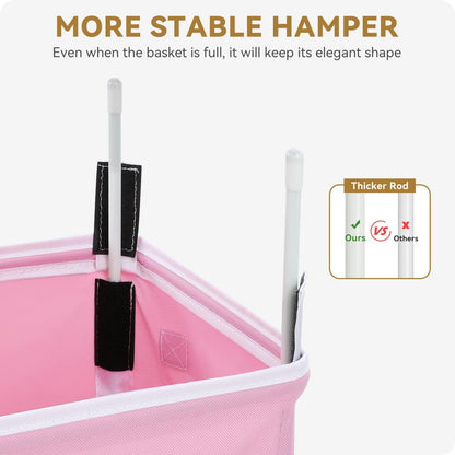 SOLEDI Slim Laundry Hamper with Lid, Narrow Laundry Basket with Removable Bags, Dirty Clothes Hamper with handle, Small Hamper perfect for Laundry room, Bathroom, Bedroom, Small spaces. 70L Pink