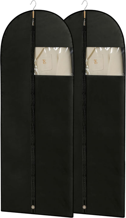 Dress Bags for Gowns, 65'' Long Garment Bags for Hanging Clothes, Dress Garment Bag, Black Dress Bag with Clear Window for Dresses, Coats, Uniforms（2 Packs）