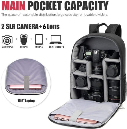 Cwatcun Professional Camera Backpack - Waterproof DSLR/SLR/Mirrorless Camera Case - Compatible with Sony, Canon, Nikon - Large Black