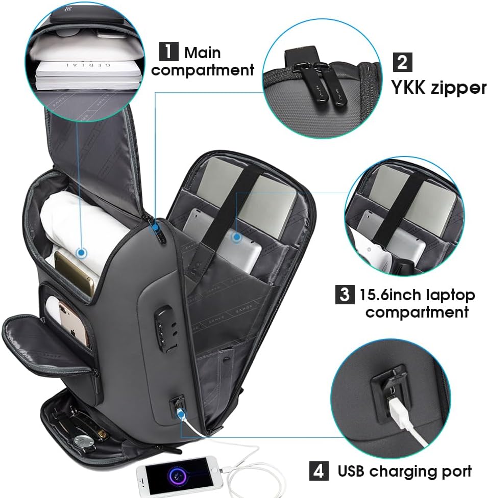 BANGE Business Laptop Backpack Fit for 15.6 INCH,Travel Backpack with USB Charging Port,Men Travel Backpack with Water Bottle Holder for Men and Women…