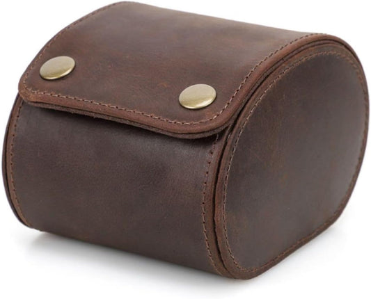 Leather Single Watch Case,Genuine Leather Vintage Watch Roll Travel Case for Storage Organizer Display (1 Slot)
