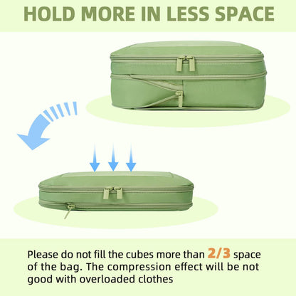 BAGAIL 4 Set/6 Set/8 Set Compression Packing Cubes Travel Accessories Expandable Packing Organizers (Square Mesh, 06-Matcha Green)