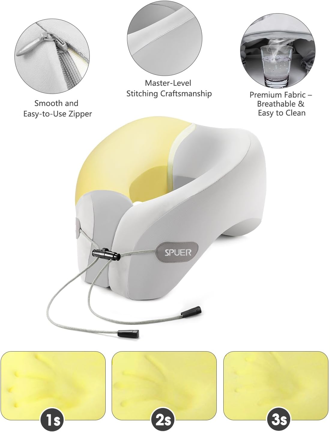 Travel Pillow – Neck Pillow Airplane, Travel Pillows for Airplanes, Airplane Travel Accessories with Eye Mask, Earplugs, Ergonomic Memory Foam Neck Pillow for Sleeping, Flights, Cars, Office (Gray)