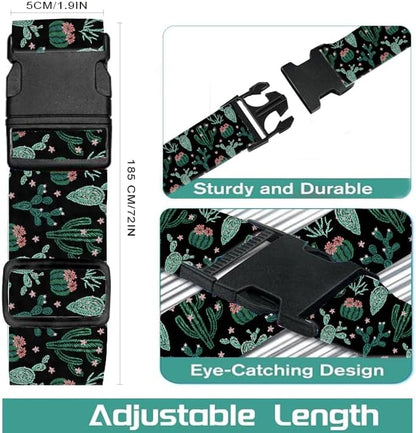Luggage Straps for Suitcases Travel Belt Accessories, Cute Suitcase Strap, Adjustable Luggage Belt Strap, Heavy Duty with Quick-Release Buckle Luggage Strap Boho Cacti