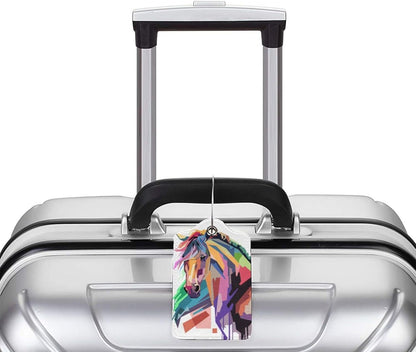 Horse Luggage Tags Set of 2 Suitcases Tags, Leather Bag Tags Artistic Animals Pattern Backpack Travel Bag, Cool Name Labels Identifiers Baggage Tags Women Girls Men Boys, 4.6 x 2.7 In