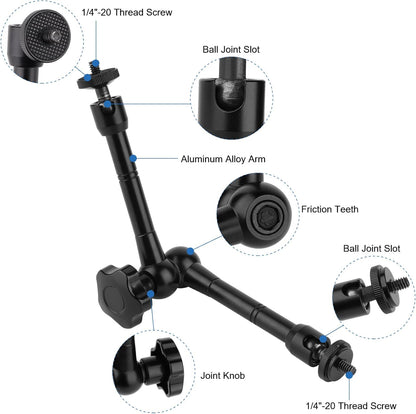 Magnetic Camera Mount for GoPro Hero/Insta 360 / DJI OSMO/AKASO Action Camera,3.46 inch Diam Magnetic Rubber Coating Base,10 inch Length Adjustable Aluminum Alloy Arm