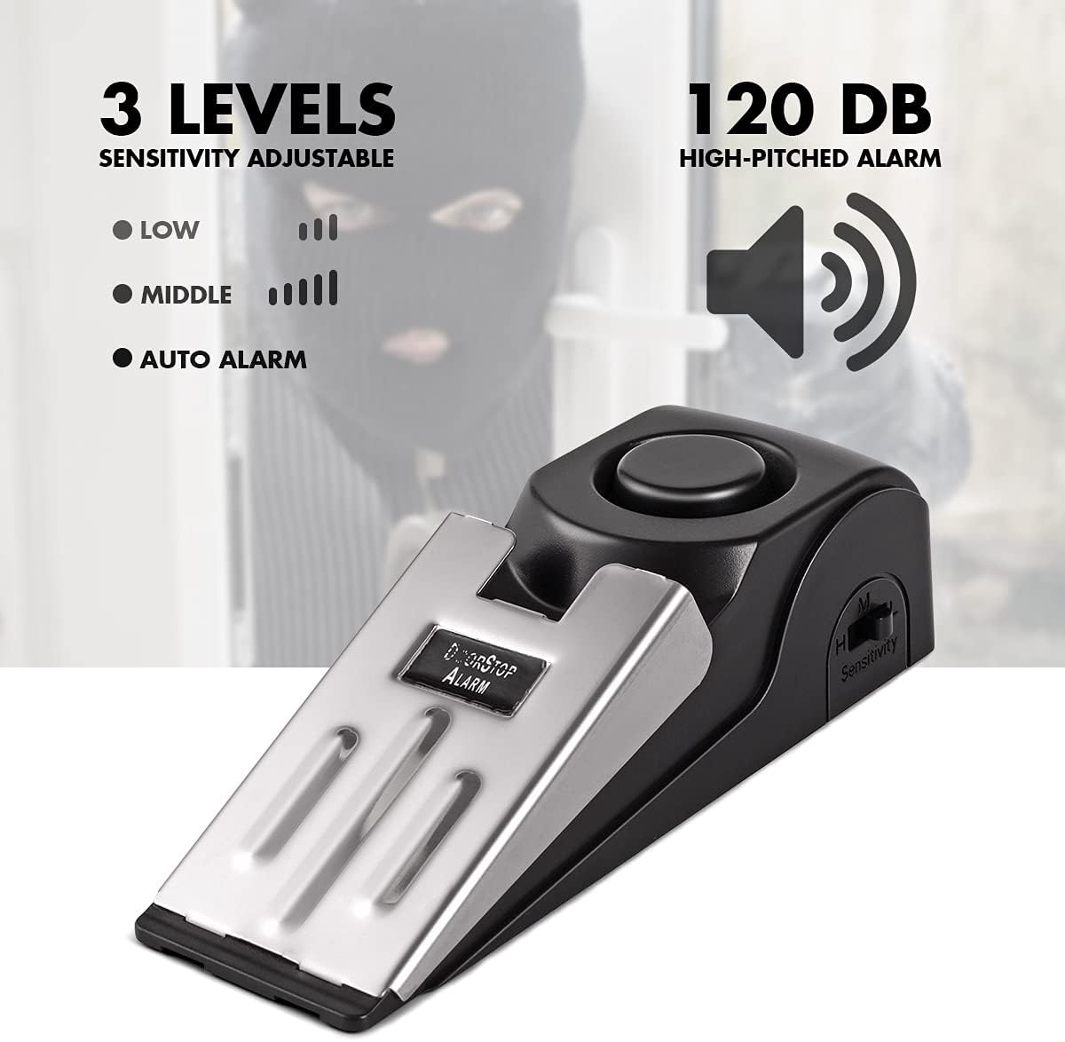 Door Stop Alarm, Door Stopper Security for Home Travel Apartment with 120DB Siren Portable Safety Tool 2 Pack