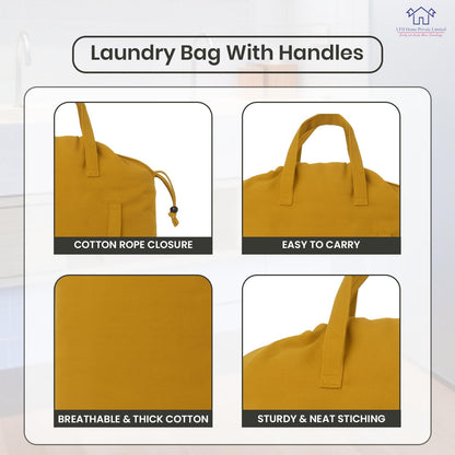 LFH Home Cotton Canvas Large Laundry Bag with Handle, Heavy Duty Drawstring Closure Washable Laundry Bags, School Travel, Home, Hotel, College Dorm, Organizer Sack, Toys Clothes 28x40-Yellow