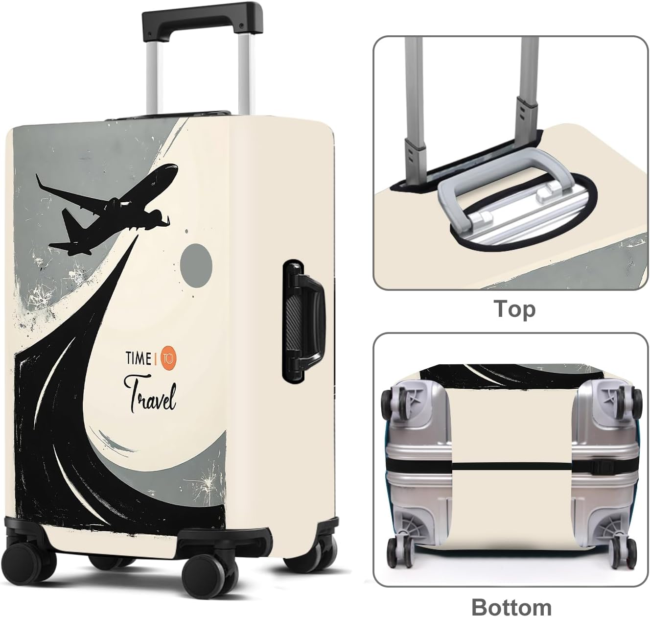 Suitcase Cover with Time to Travel Design, Luggage Protector, Fit for 32-34Inch Luggage Durable Travel Bag Cover with Zipper Closure
