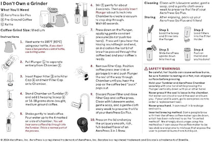 AeroPress Go Plus, Small Portable Coffee Maker for Travel & Camping - 3 In 1 Brew Method Combines French Press, Pourover, Espresso, Full Bodied Coffee without Bitterness, Coffee Press Kit - Black