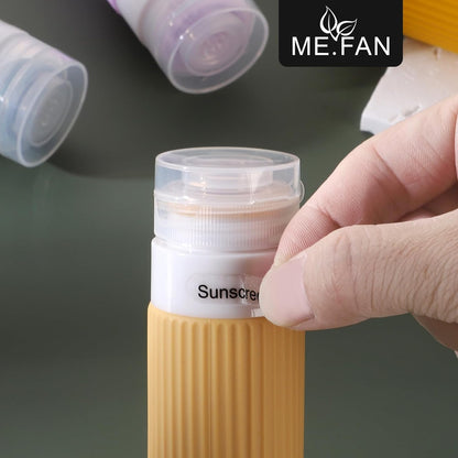 ME.FAN Travel Bottles for Toiletries, TSA Approved 3oz Silicone Journey Size Containers, Portable Split Bottle for Conditioner, Shampoo, Lotion- 4 Pack Bright