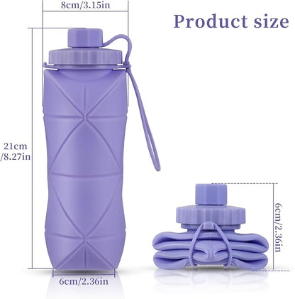 YCT Collapsible Silicone Travel Water Bottle 20oz (600ml), Reuseable Leakproof BPA Free Foldable Sports Bottle, with Carrying Strap, Pink