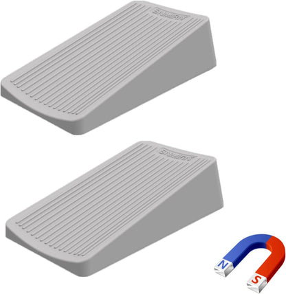 Premium Rubber Door Stop - Large Door Stopper Wedge,Anti-Slip Design, Automatically Fixed,Works On All Floor Types and Carpet Heavy Duty Door (2 Pack, Gray)