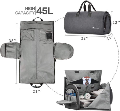 Convertible Garment Bag with Shoulder Strap, Modoker Carry on Garment Duffel Bag for Men Women - 2 in 1 Hanging Suitcase Suit Travel Bags (Black)