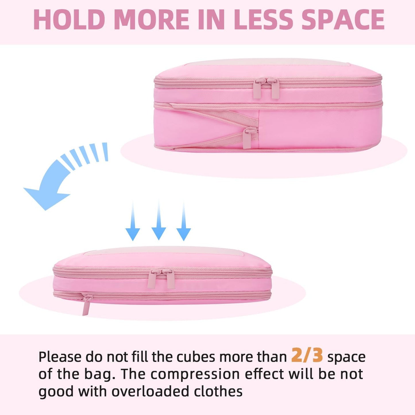 BAGAIL 4 Set/6 Set/8 Set Compression Packing Cubes Travel Accessories Expandable Packing Organizers (Square Mesh, 06-Pink)