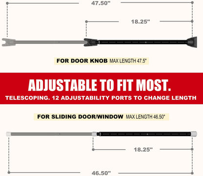 SECURITYMAN 2-in-1 Door Security Bar & Sliding Patio Door Security Bar (2 Pack) via Interchangeable Caps - Heavy Duty Iron Construction Door Stoppers Lock for Home, Apartment, Travel Hotel - Black