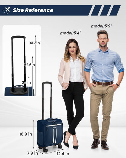 Gonex 16 inch Underseat Carry On Luggage with Spinner Wheels, Water Resistant PVC Wheeled Travel Bag Airline Approved, Softside Small Rolling Personal Item Suitcase for Men Women, Blue
