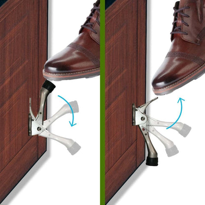 One Touch Kickdown Door Stopper, Door Holder, Heavy Duty Door Stops, Bottom of Door, Height-Adjustable Rubber Tips by HASHI (Chrome 4 inch x 2pack)