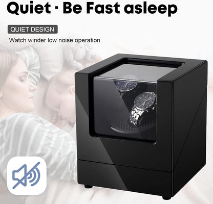 Uten Automatic Double Watch Winder Box, Luxury Wooden Storage Case for Mechanical Watch Winder with Quiet Motor 5 Rotation Mode, Black.