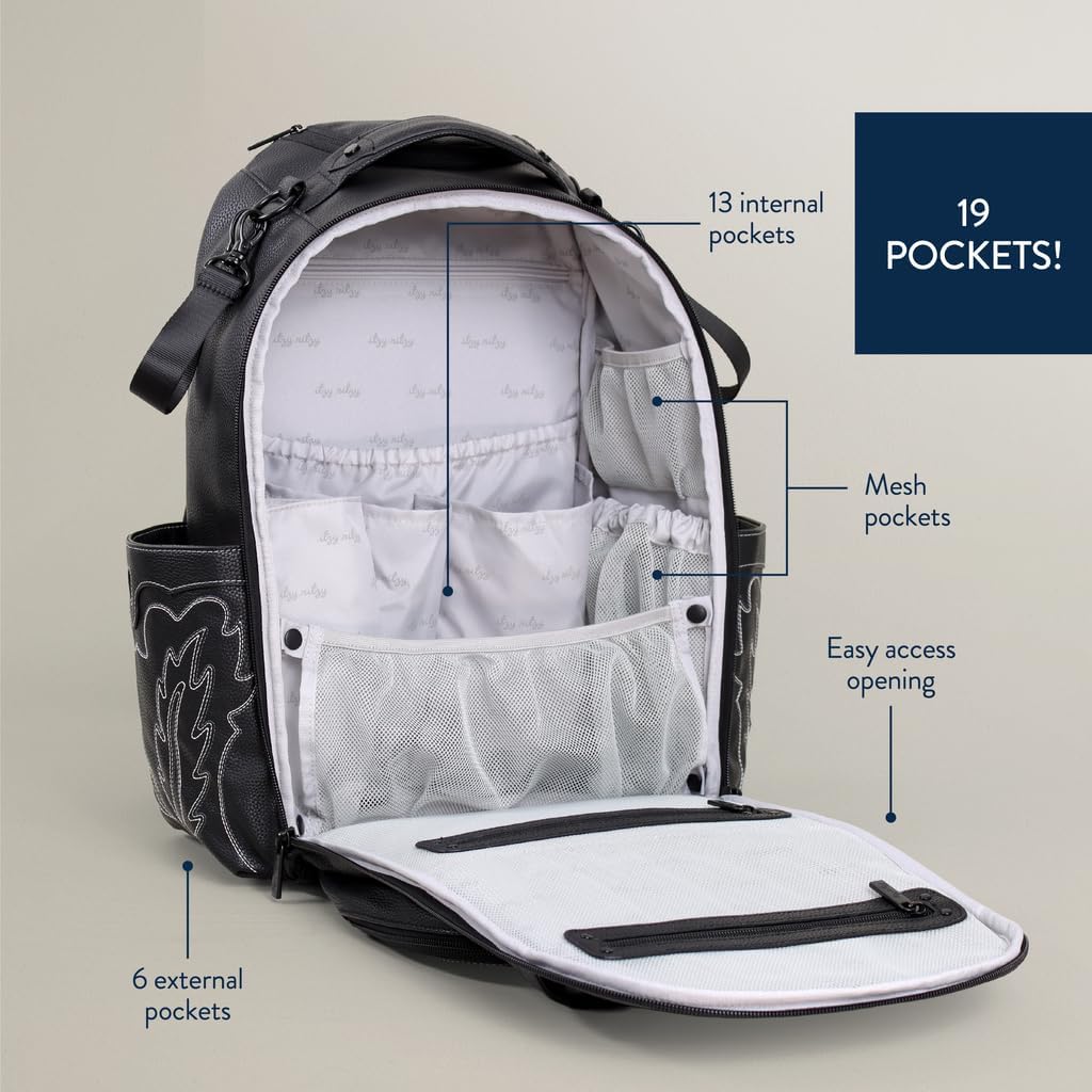 Itzy Ritzy Large Capacity Boss Plus Baby Backpack Diaper Bag Featuring 19 Pockets, Outlaw Black