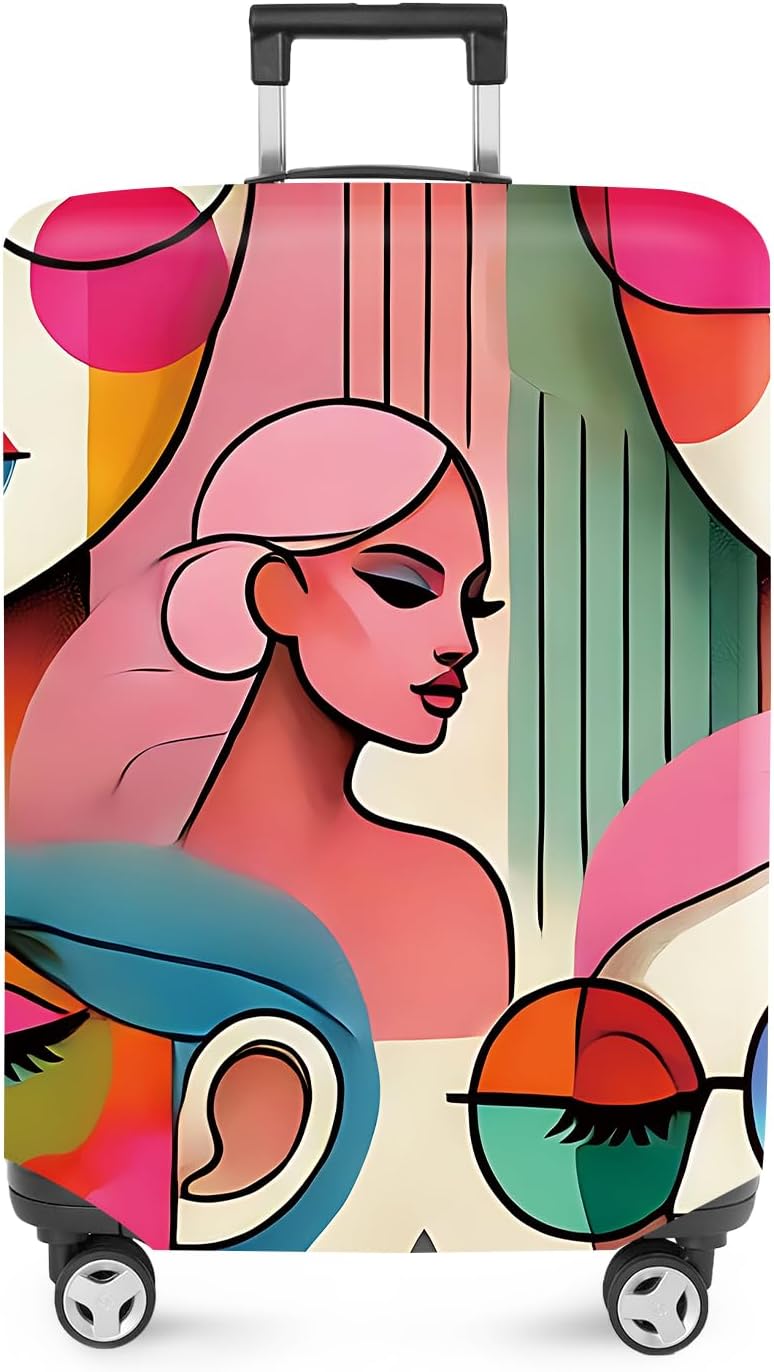 ANNA QUEEN Modern Art Fashion Luggage Cover, Stylish Abstract Woman Suitcase Protector, Washable, Stretchable Travel Sleeve for 24-26 Inch Luggage, Trendy, Colorful Design