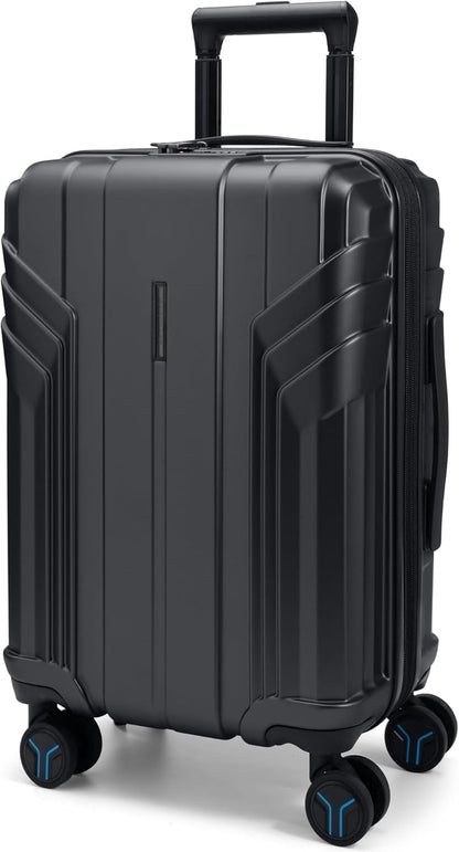 BAGSMART Expandable Carry On Luggage 22x14x9 Airline Approved, 1OO% PC Lightweight Hard Shell Suitcase, 20 Inch Travel Luggage with Spinner Wheels, Waterproof Rolling Suitcase, Black