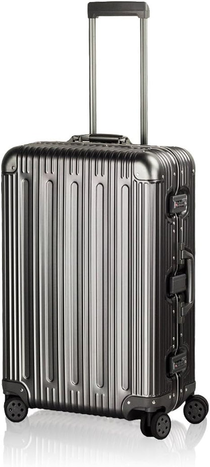 TRAVELKING All Aluminum Luggage Zipperless Hard Shell Suitcase with TSA Lock Spinner Wheels Lightweight Metal Alloy Suitcases (Grey, 28 inch)